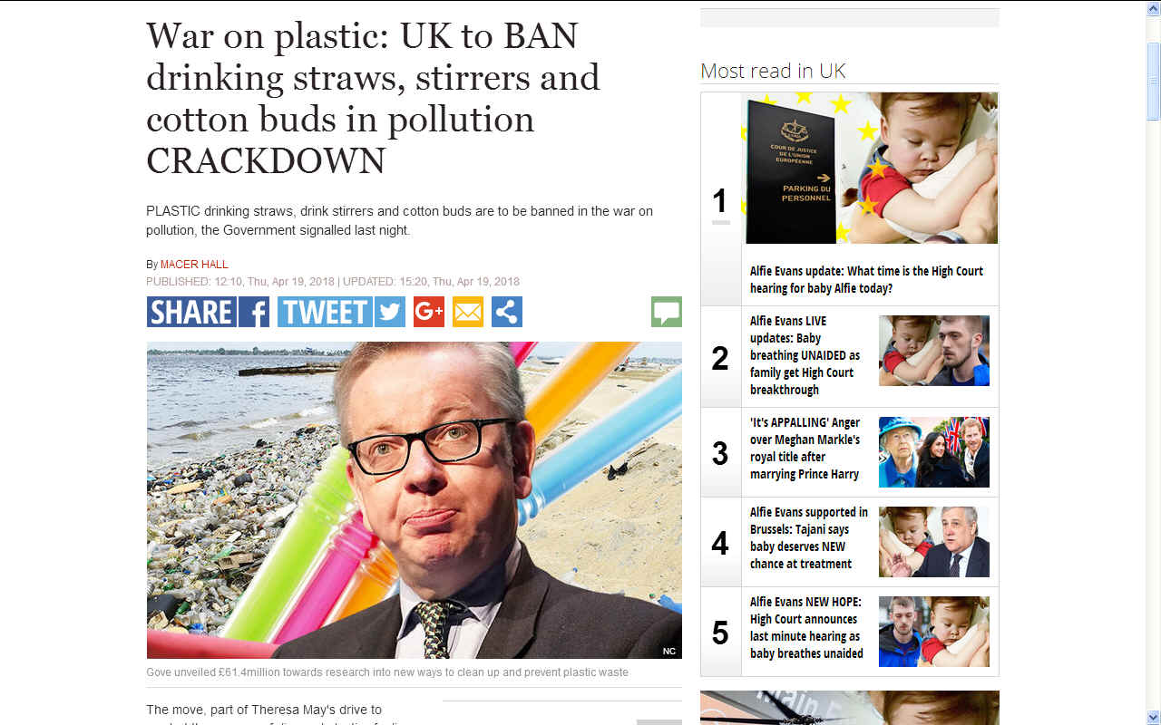 Michael Gove plans a ban on plastic drinking straws